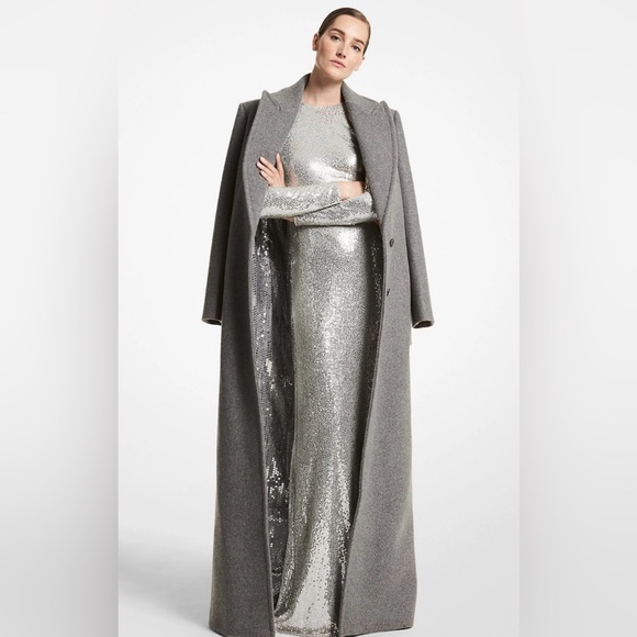 MICHAEL KORS COLLECTION Melton Paillette-Lined Maxi Coat - Picture 1 of 13
